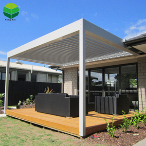 <span class=keywords><strong>Volet</strong></span> de toit en aluminium Jalousie Pergola pour gazebo de <span class=keywords><strong>piscine</strong></span> Cadre en bois traité sous pression nature rétractable et enduit de poudre - Product Image 2