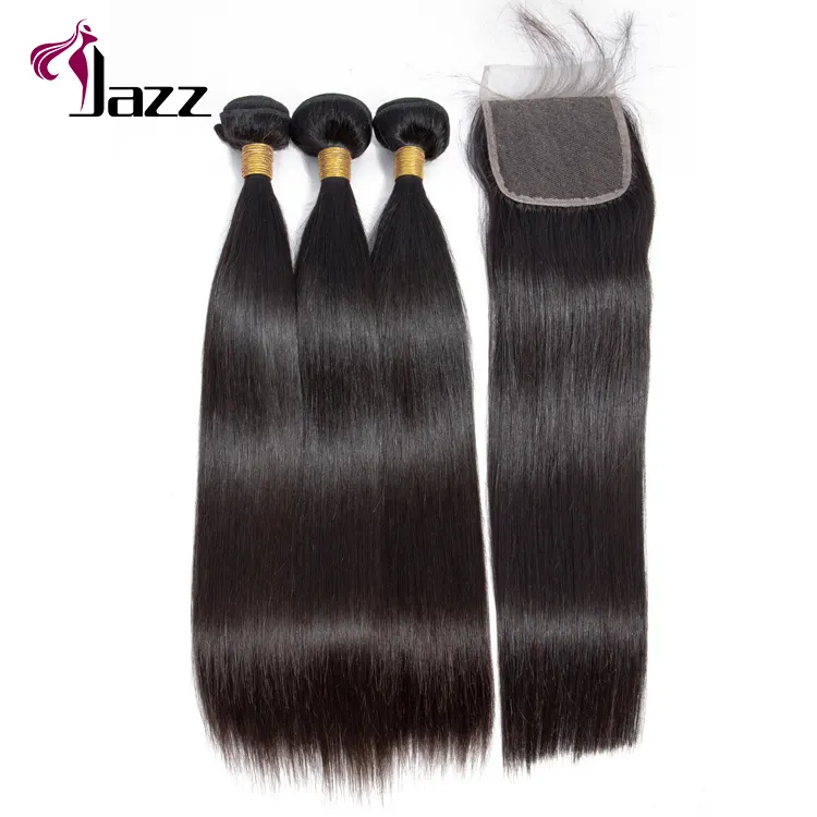 Wholesale Brazilian Straight Virgin Human Hair Bundles with Closure 100% Human Hair Weave with Lace Front Closure