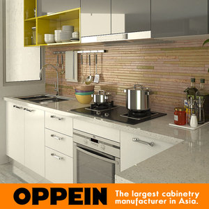 Armoire de <span class=keywords><strong>cuisine</strong></span> modulaire en acrylique blanc en forme de L avec évier, tiroir <span class=keywords><strong>coulissant</strong></span> et crédence en contreplaqué - Product Image 3