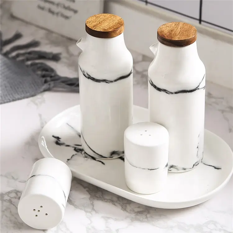 Utensílios de cozinha mármore oil vinagre dispenser spice shaker condimento cerâmica conjunto