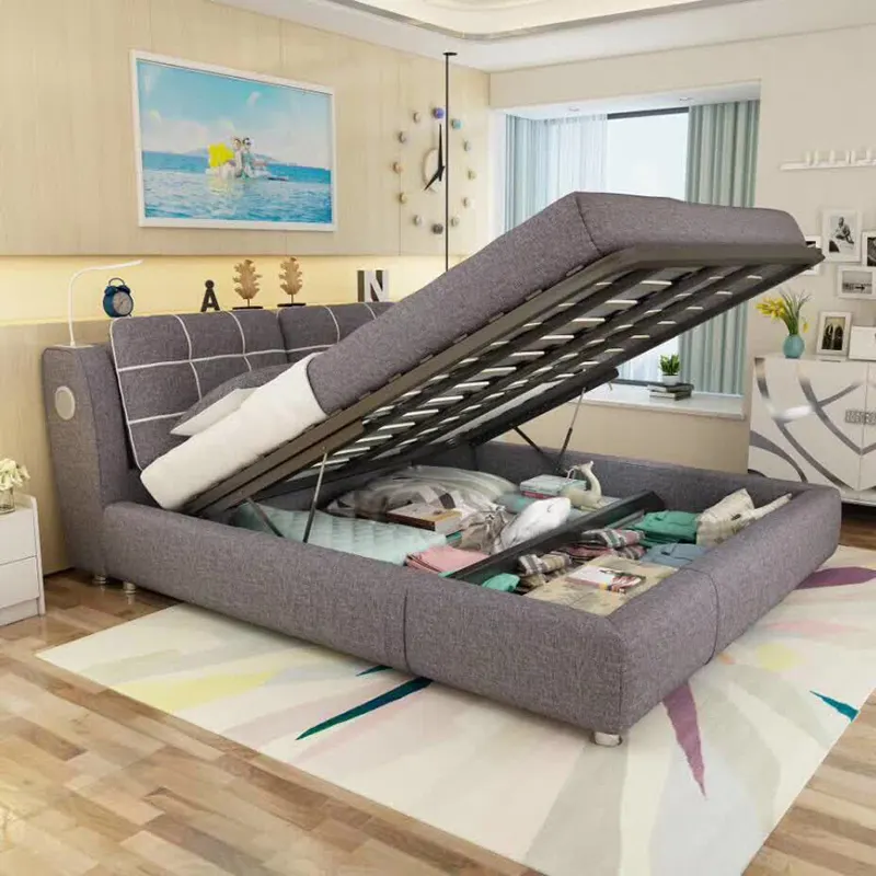 Modern tasarımlar eğlence kumaş upholser kaldırma platform yatağı depolama ile