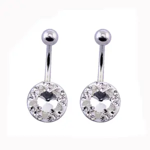 High Polish Stainless Steel Fake Navel Piercing Charming Crystal Free Belly Artificial Jewellery