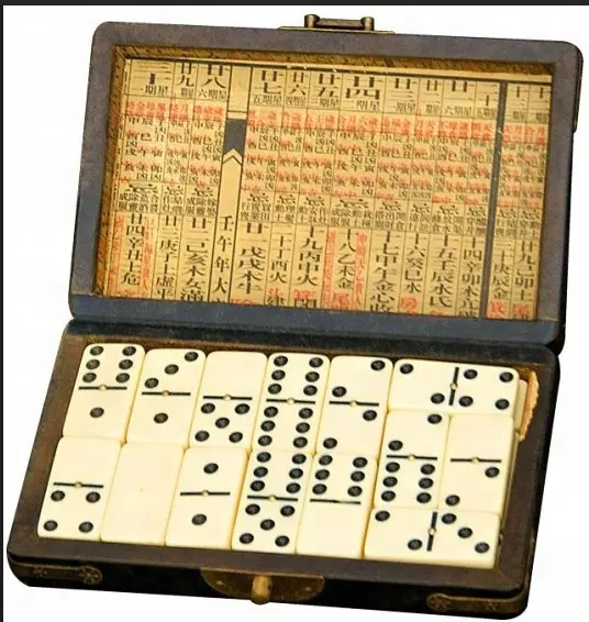 Rotes antikes Leder antike handgemalte Kunst orientalischen Lack Spiel Domino
