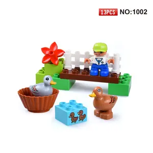 13PCS Classic Zoo Animal Farm Duck Brick Set DIY Building Blocks Kids Toys Compatible With Duplo