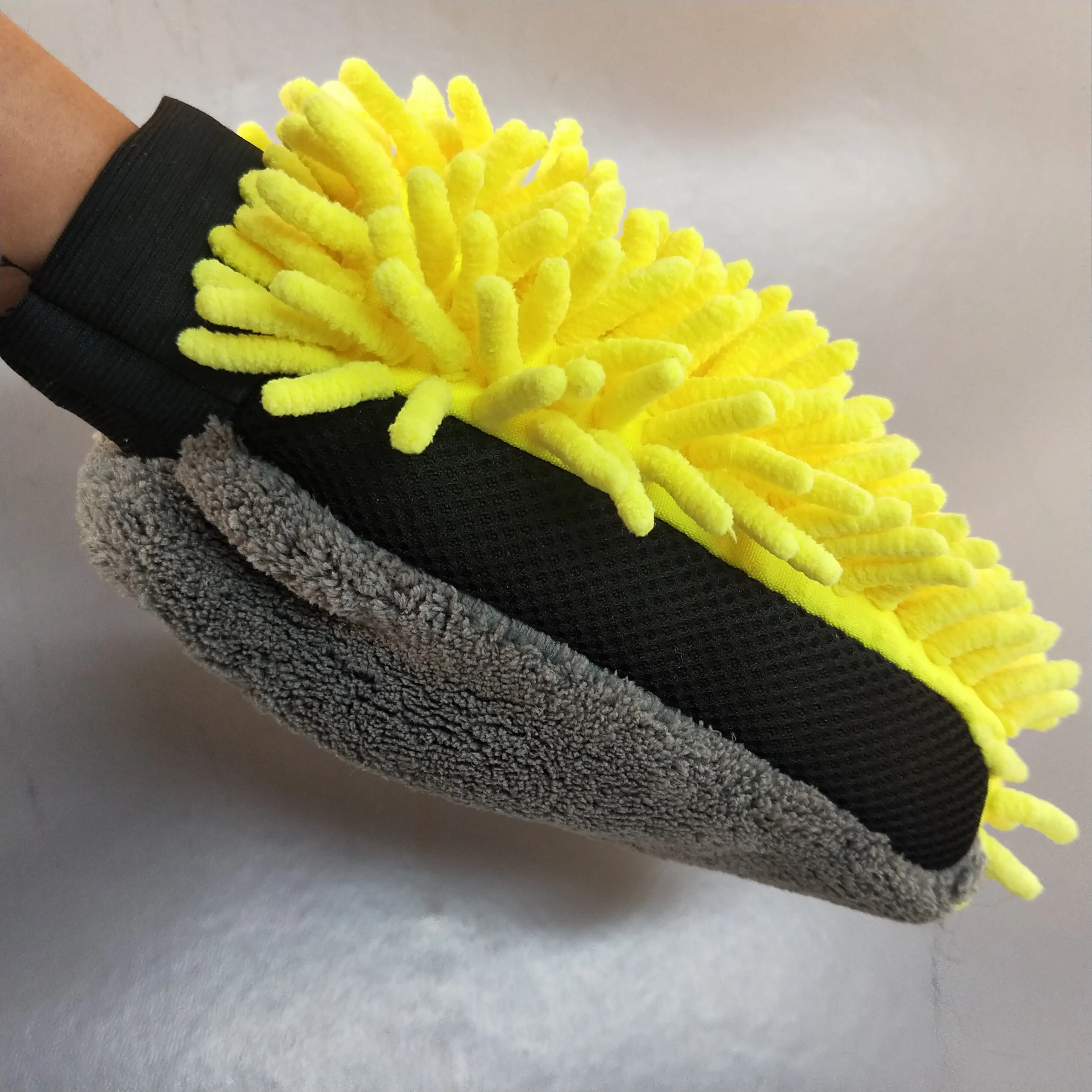 Chenille Microfiber Absorbent Car Wash Mitt with Elastic Strap Universal Scratch-Free Lint-Free Sponge Pad for Automotive Clean
