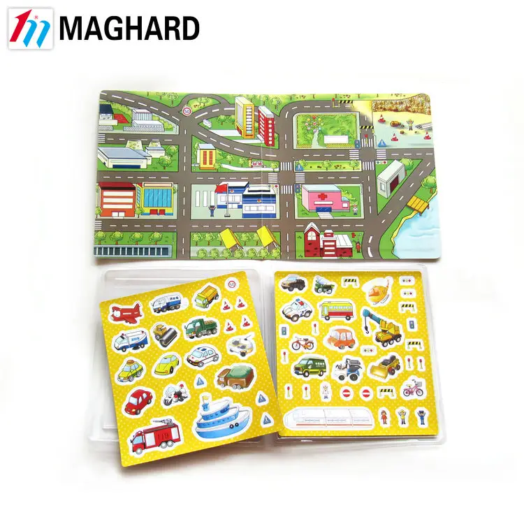 Adesivi magnetici libro magnete giocattoli fai-da-te Puzzle gioco cartone animato creazione di veicoli adesivo Pad giocattolo di apprendimento magnetico per bambini