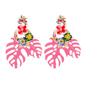 <span class=keywords><strong>Orecchini</strong></span> <span class=keywords><strong>Pendenti</strong></span> Grandi Fatti a Mano con Foglie e Fiori in Cristallo Colorato di Lusso Design alla Moda per Gioielli da Donna - Product Image 2