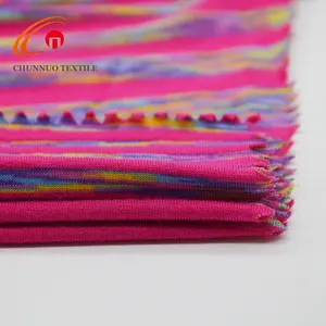 Chunnuo tekstil iplik boyalı poli Rayon Spandex gökkuşağı renk Jersey kumaş düz hafif atkı örme Polyester/pamuk