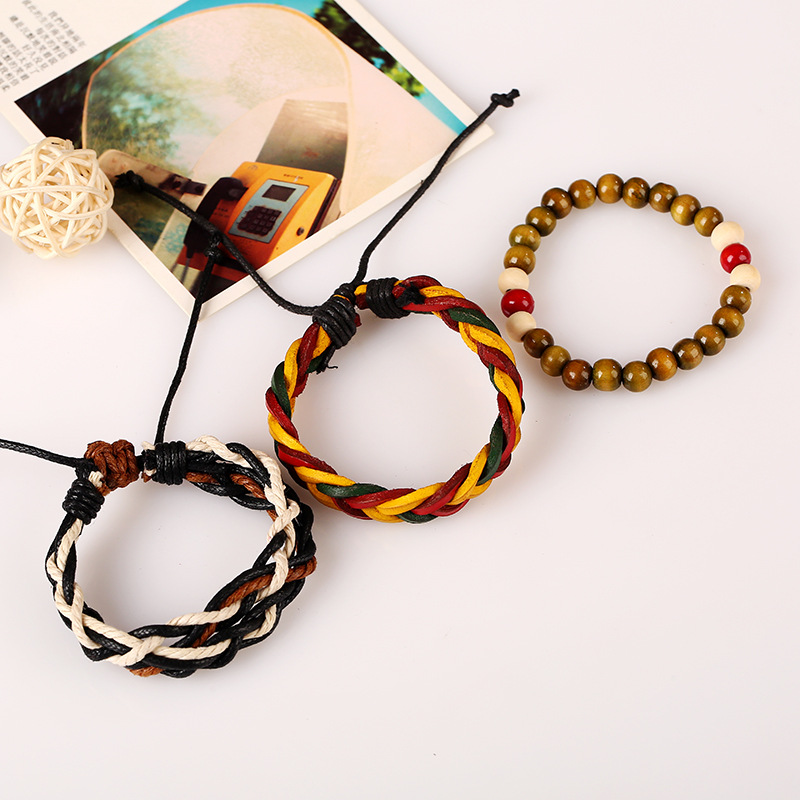 YUBBYSTU 6 Pezzi Intrecciato In Corda Di Cuoio, pelle intrecciata per uomo Donna Punk Bracelet Rock, pelle intrecciata lunghezza regolabile