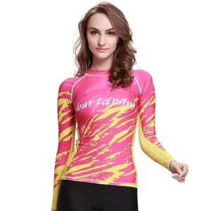 Hot sales top quality plus size women's rash guard surf clothing beachwear sublimated print compression t shirt