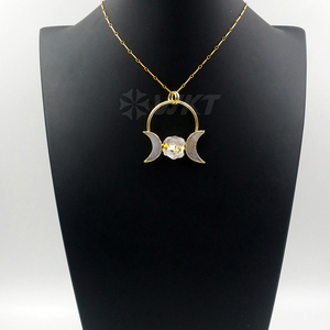 WT-N1075 WKT Wholesale Fashion Crescent Horn Drusy Ball Clear <strong>Crystal</strong> 24k <strong>Real</strong> Gold Plated Stick Chain <strong>Crystal</strong> Druzy Necklace - Product Image 2