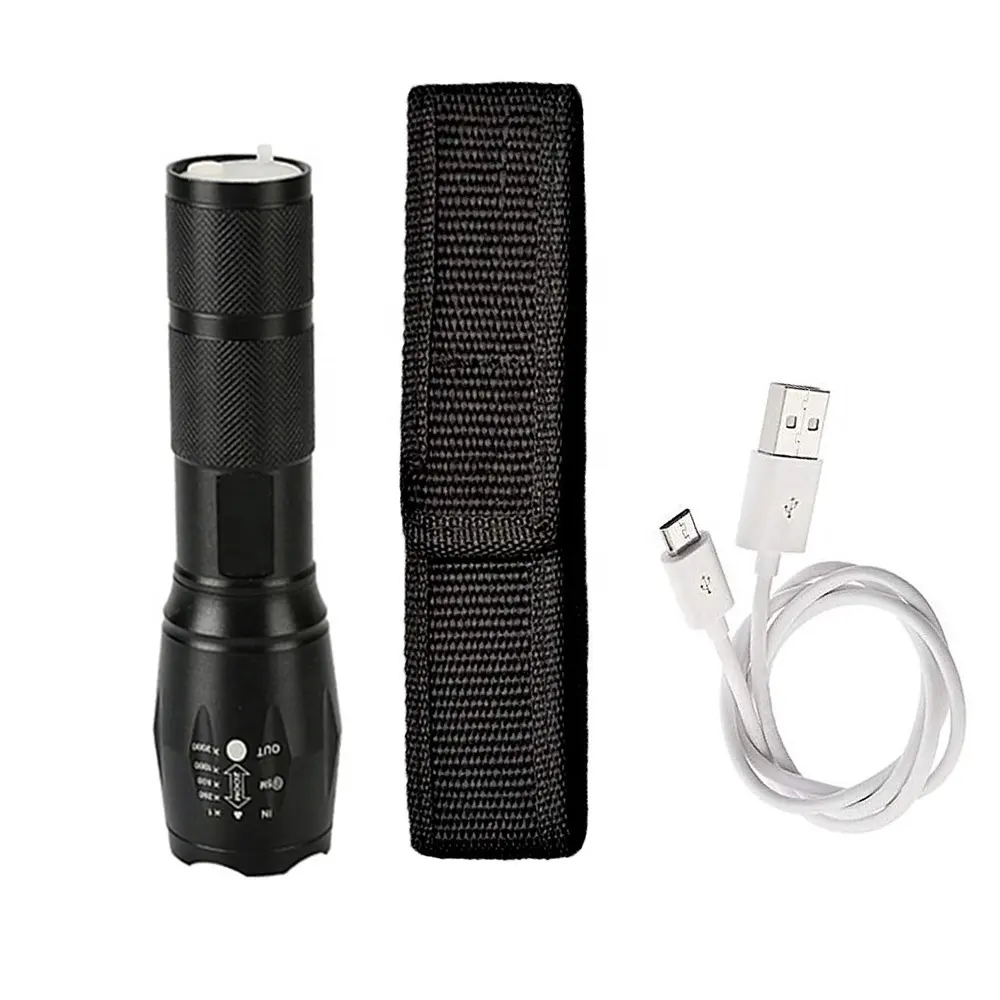 3 Modes Best Brightest Torch Light 1000lm T6 Seach Zoomable Linterna LED Tactical Flashlight with USB Rechargeable Power Bank