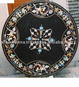 Mesa de comedor con incrustaciones de mármol, encimera con incrustaciones de mármol - Product Image 1