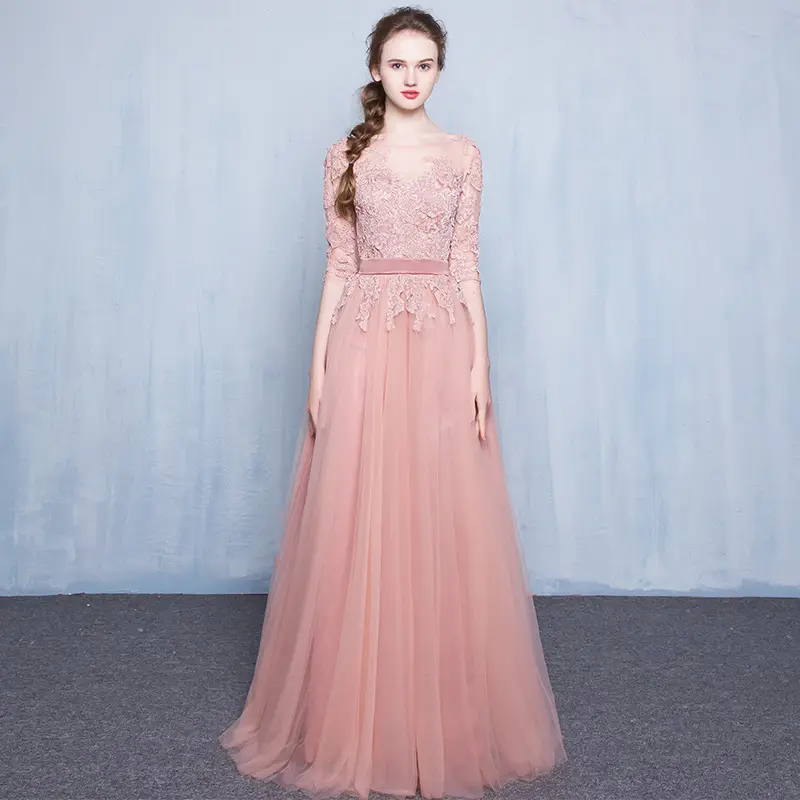 2019 nieuwkomers romantische roze kant lange maxi gown dress voor dames