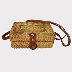 Handmade <b>Summer</b> Bali Rattan <b>Tote</b> <b>Bag</b> Woven Square with Leather Handle Natural Bamboo Handicraft Women's <b>Tote</b> <b>Bag</b> - Product Image 1