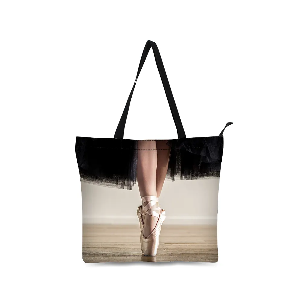New Product on Sale Reusable Cotton Material Handbag Shopping Bag with Ballet Painting for Girls Women
