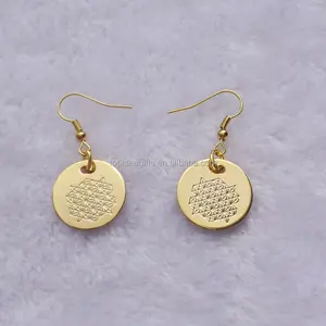 18K Yellow Gold Stamped Logo Metal Jewelry Earring Metal Dangle Earring wholesale factory customized