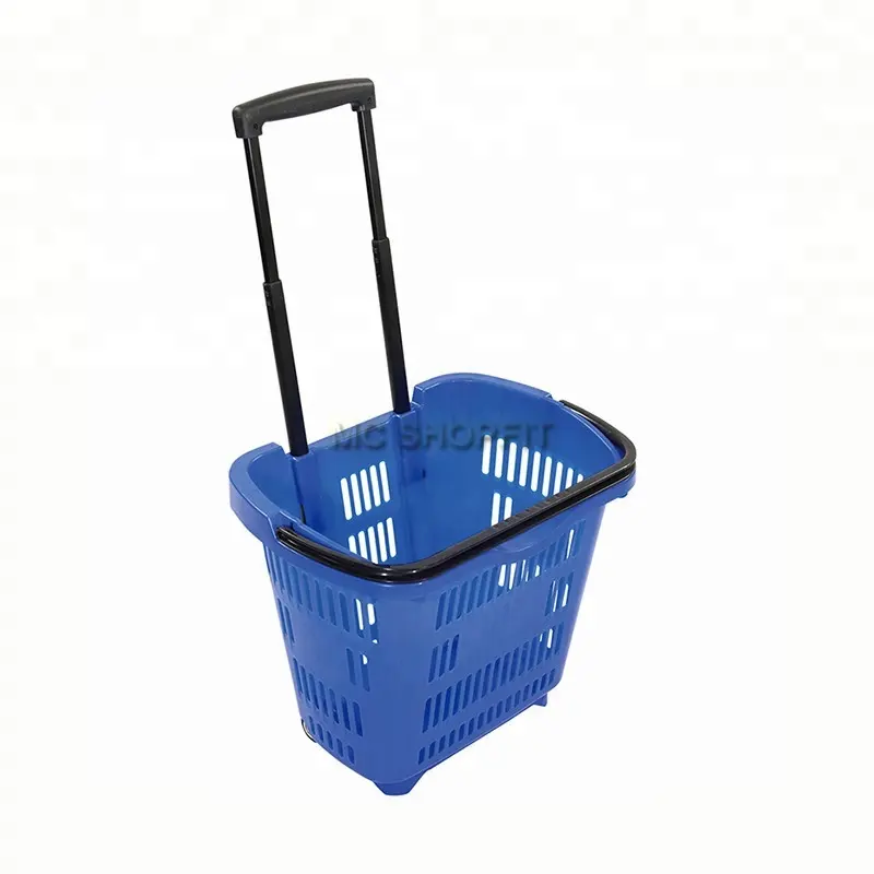 42l With 1.5' Wheels Plastic Supermarket Rolling Hand Basket