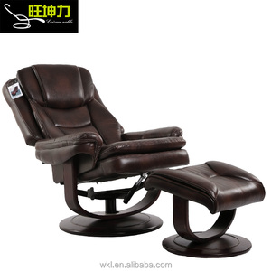 PU Leather <strong>Wooden</strong> <strong>Base</strong> Adjustable <strong>Recliner</strong> <strong>Chair</strong> with Ottoman