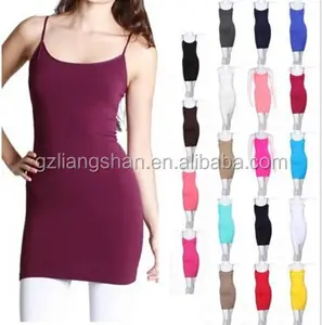 Groothandel op maat oem vrouwen naadloze extra lange effen tuniek mini-jurk cami camisole effen wit stringer jersey tank top