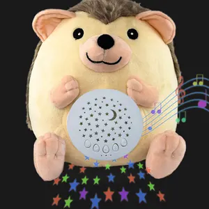 Brinquedo musical de pelúcia com ouriço, projetor de máquina de som para bebês, brinquedo com 15 etiquetas de ninar, timer com luz noturna macia