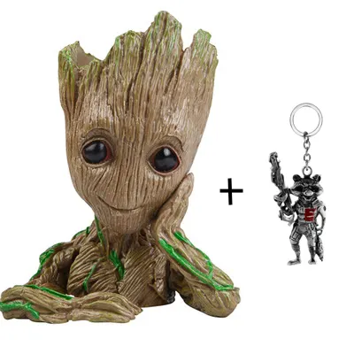 Bán Hot Baby Groot Nhựa Vườn Hoa Chậu Groot Bức Tượng Bút Chậu Trang Trí Trong Nhà + Người Giám Hộ Của Thiên Hà Rocket Raccoon Keychain