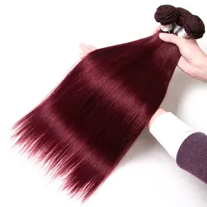 Предварительно окрашенные волосы в косу винно-красные человеческие волосы в связке 3 бордовые волосы remy Martin бразильские прямые волосы удлиняют уток 99j