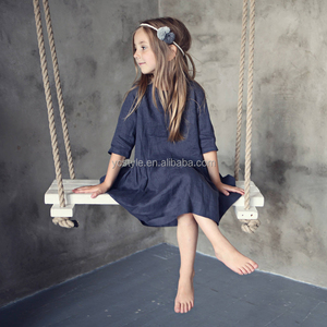 Abito Classico in Lino per Ragazze con Maniche 3/4 in Grigio Scuro, Abbigliamento in Lino, Vestiti per Damigelle - Product Image 4