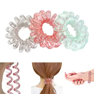 Modern tarzı şeker renk Scrunchies dayanıklı narin spiral elastik saç bantları şeffaf telefon tel Hairband