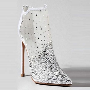 Scarpe da sposa bianche da <span class=keywords><strong>donna</strong></span> con tacco alto con cerniera a rete ventilata estiva con sandali con diamante di cristallo - Product Image 2