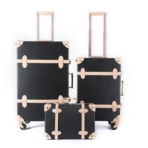 New design popular fashion PU leather vintage travel trolley luggage suitcase