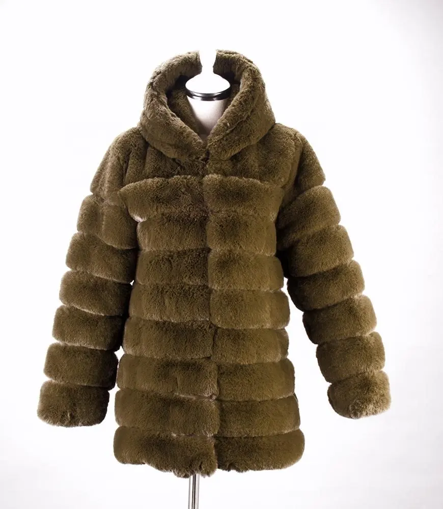 Nhà máy Mô Hình Dài Faux Fur Coat Rex Rabbit & Áo Khoác Với Đội Mũ Trùm Đầu Áo Khoác Lông Thú Cho Phụ Nữ Trong Màu Sắc Khác Nhau