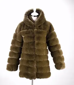 Di fabbrica Lungo Modello Faux Pelliccia Del Coniglio Del Rex Cappotto e Giacca Con Cappuccio Cappotto di Pelliccia Per La Signora Di Colore Diverso