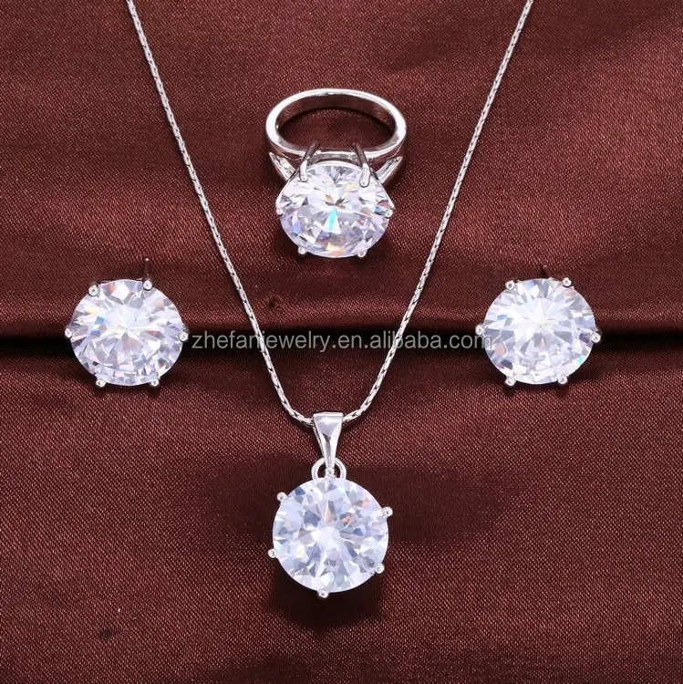 Grosir Tiongkok Set Perhiasan Perak Murni 925 Kristal Zirconia Kubik Wanita Modis