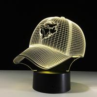 Luz LED 3D con imagen de sombrero de béisbol para niños, lámpara de mesita de noche intermitente en 7 colores, decoración de habitación, luz 3D