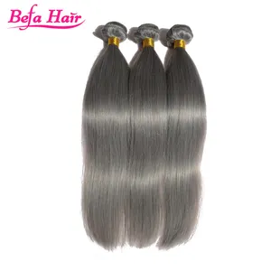 BEFA 100%Top Quality Color hair Silver weft Brazilian Virgin Remy Light Color Hair Extensions Grey Human Hair Weaving