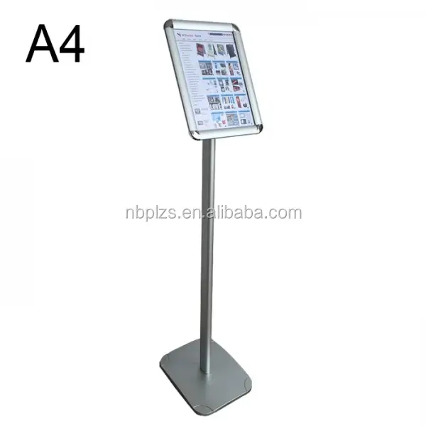 Stand Poster Display logam dasar bulat lantai A4 papan Menu berdiri produsen