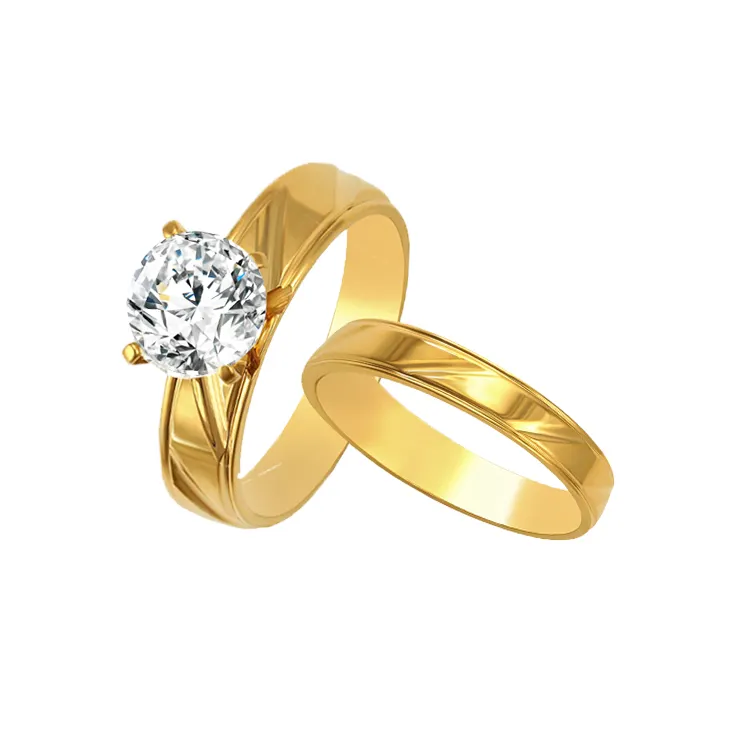 R-147 Xuping Rvs Wedding Paar Set Vinger Ring Maat + De Cincin Tunangan Emas 24 Karaats + Plated 24kt Goud sieraden