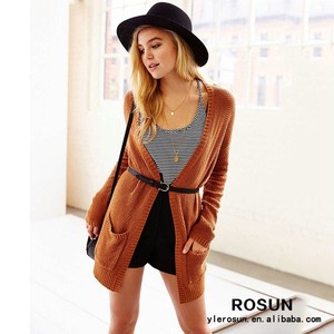 2015 mujer moda hilo que arropa longitud media chaqueta de punto marrón - Product Image 1