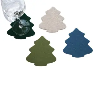 4 Pack Christmas Tree Felt Coaster for Christmas Table Decor