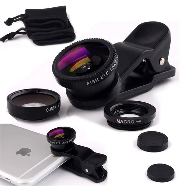 Universal Fish Eye 3in1 + Clip Fisheye Smartphone Camera Lens Wide Angle Macro Mobile Phone Lents For iPhone