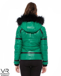 Veste en cuir vert élégante Valeriano Romano avec capuche et fourrure animale de Turquie Modèle VRW0080 - Product Image 4