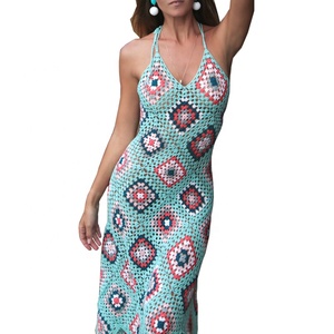 Cotone di modo Fatti A Mano Lungo Della Boemia del Pannello Esterno Sexy Della Spiaggia di Estate di Usura Donna Crochet Maxi Dress - Product Image 4
