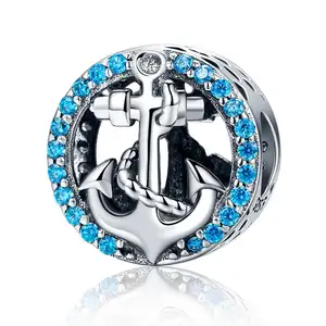 Ocean Journey Romantische Blue Diamond Perlen s925 Silber Perlen Handgemachte DIY Charm Armband Zubehör SCC148