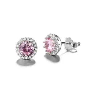 Fine Jewelry 925 Sterling Silver Main Stone Round Stud Earrings for Girls