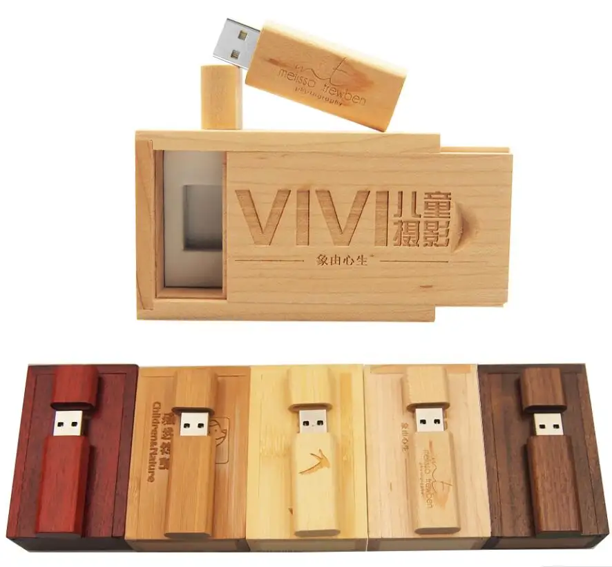 Natural green life wooden bamboo usb pendrive with box branded