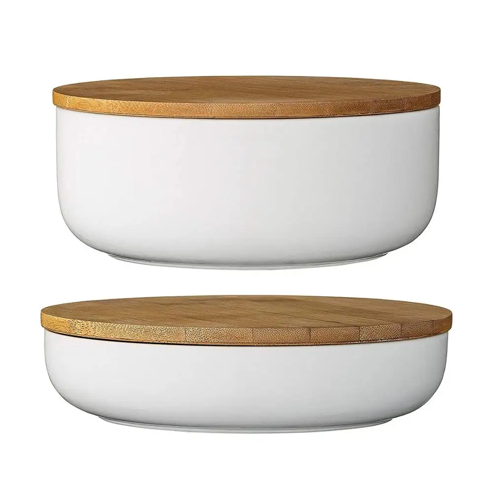 Best selling discount price round large size ceramic salad serving bowls with lids