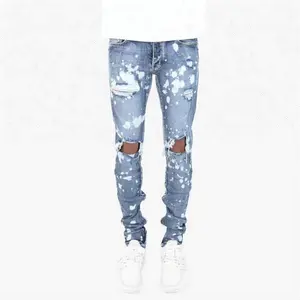 Royal wolf denim jeans fabrikant fashion vernietigen jeans mannen verf splash ripped slim jeans