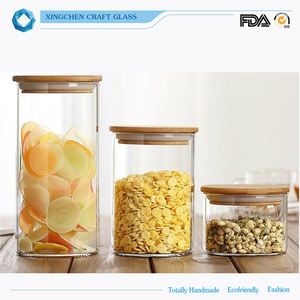 Vaso di vetro sigillato ermetico borosilicato all'ingrosso con coperchio in legno di bambù - Product Image 4