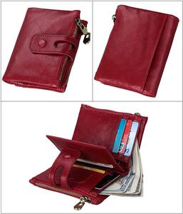 Portafoglio da <span class=keywords><strong>donna</strong></span> COWHERD personalizzato in <span class=keywords><strong>vera</strong></span> <span class=keywords><strong>pelle</strong></span> con blocco RFID, chiusura a bottone, tasche corte con cerniera vintage e fodera in poliestere - Product Image 4